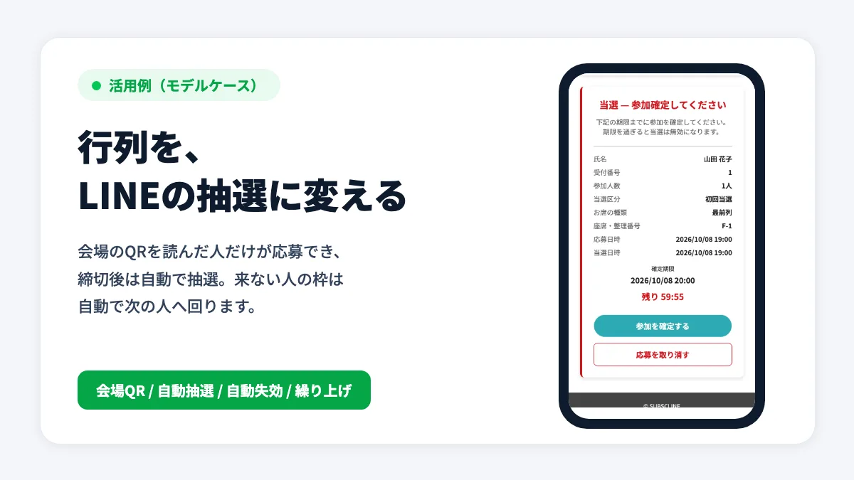 「並んだ人だけが得をする」をやめる。会場QR×LINE抽選で、来場者全員に平等なチャンスを配る集客施設の活用例